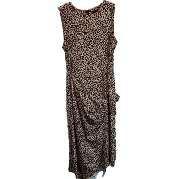 Sag Harbor Vintage leopard Animal print ruched faux‎ wrap dress size 14 - Picture 1 of 6